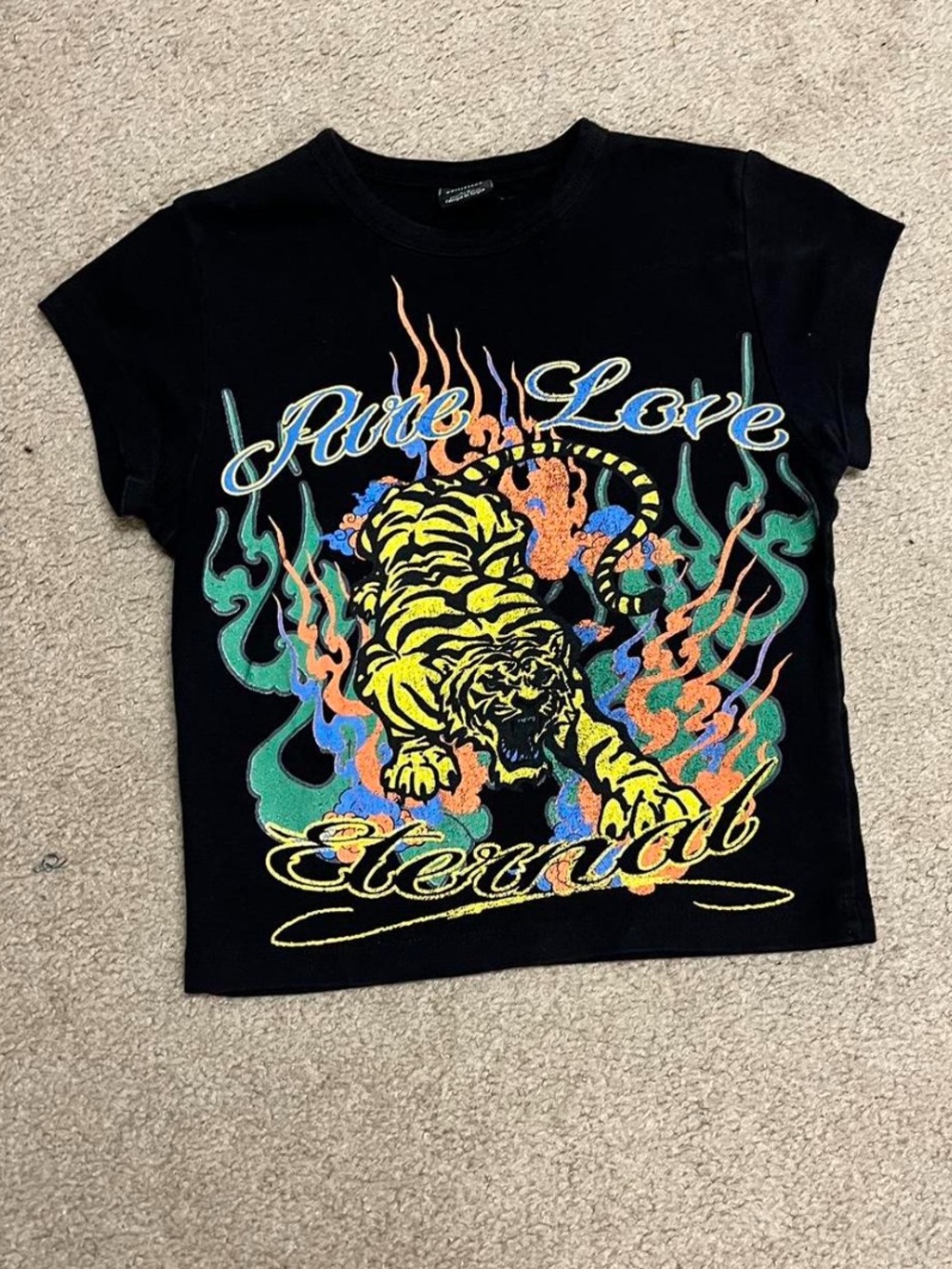 Urban Outfitters Black Tee with Neon Tiger Graphic